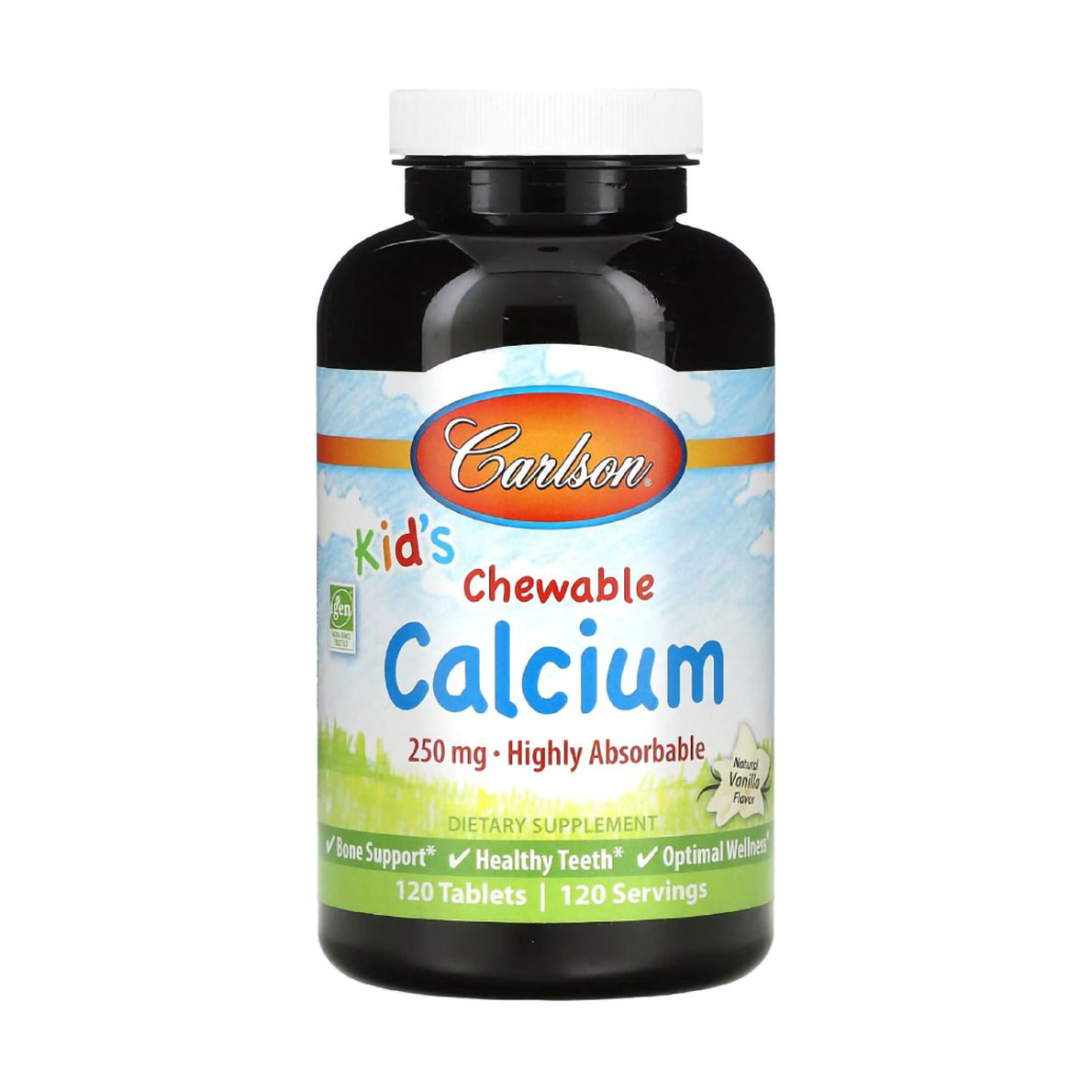 Кальцій для дітей Carlson Labs Kid's Calcium із ванільним смаком, 250 мг, 120 жувальних таблеток