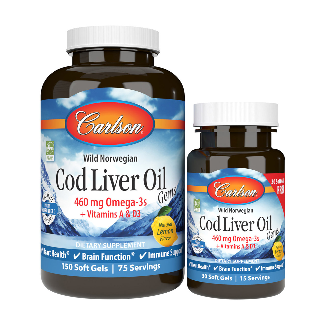 Олія печінки тріски Carlson Labs Cod Liver Oil зі смаком лимона, 150+30 желатинових капсул