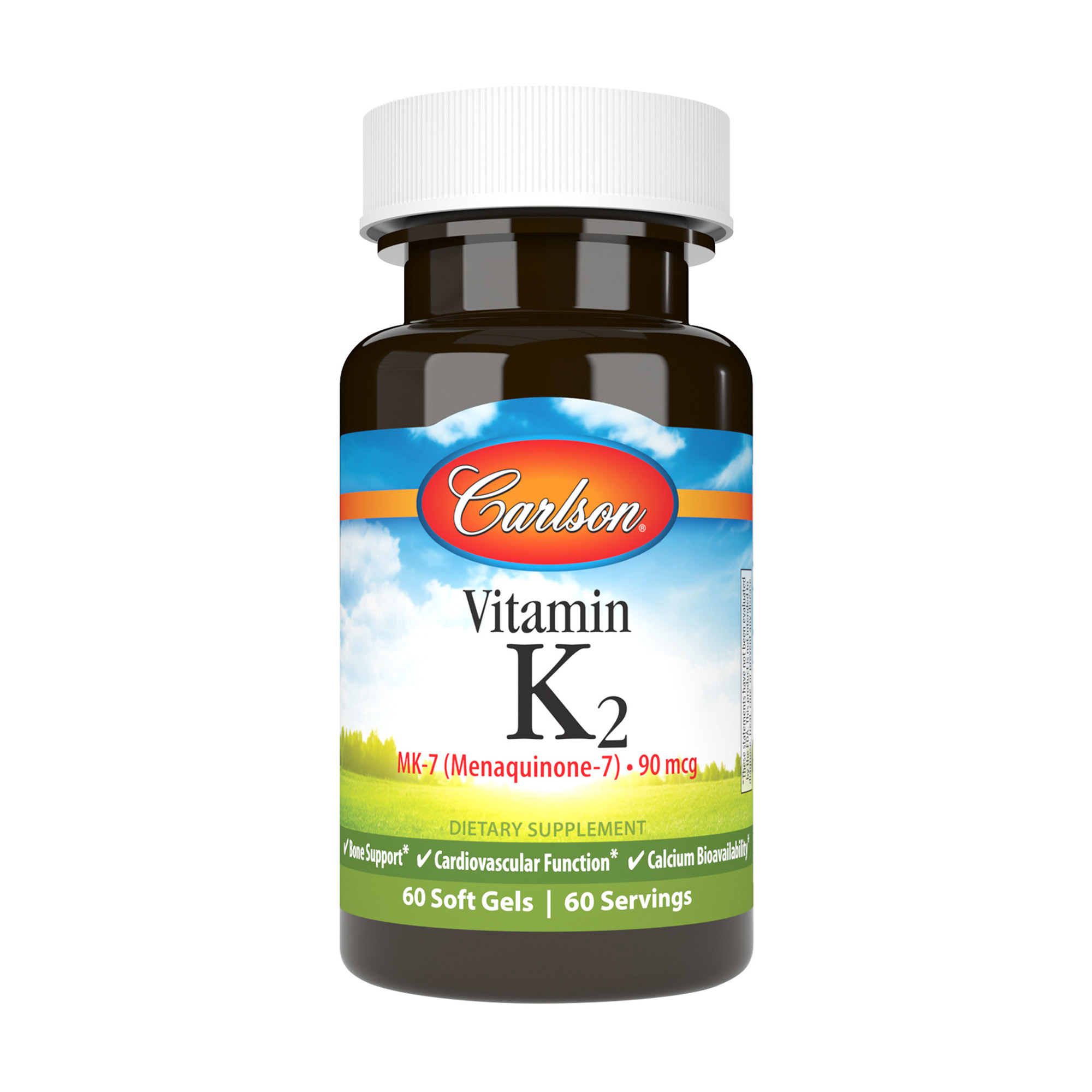 Вітамін K2, Менахінон-7 Carlson Labs Vitamin K2, MK-7, 90 мкг, 60 желатинових капсул
