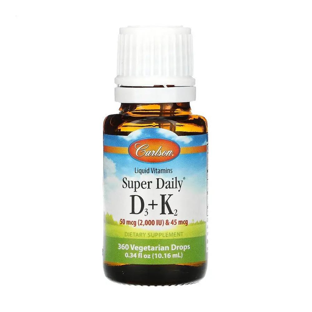 Вітаміни Д3 та K2 Carlson Labs Super Daily D3 + K2, 50 мкг та 45 мкг, в краплях, 10.16 мл