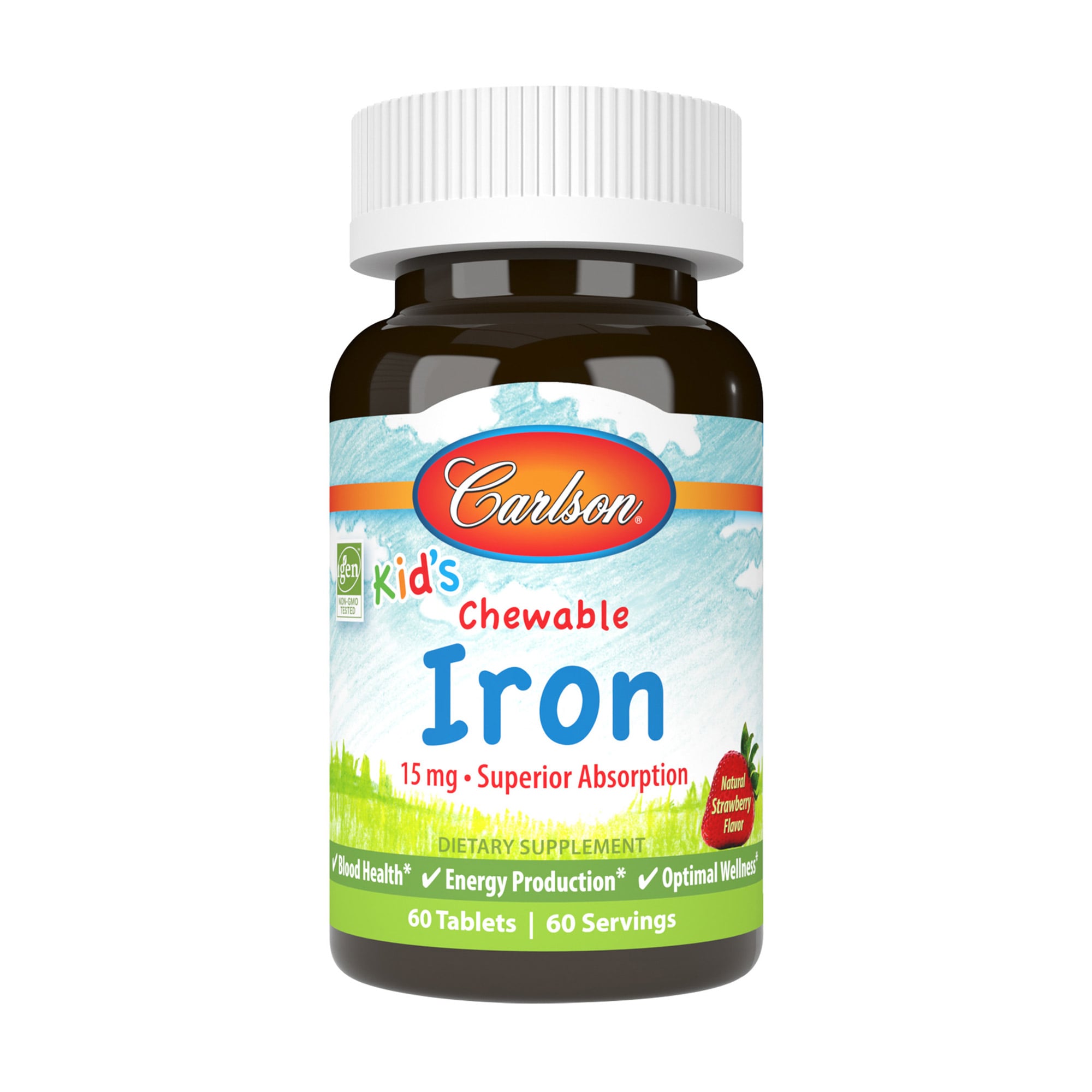 Залізо для дітей Carlson Labs Kid's Iron зі смаком полуниці, 15 мг, 60 жувальних таблеток